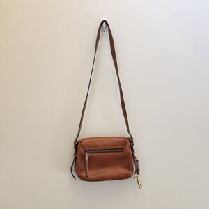 FOSSIL Harper Brown Leather Flap Crossbody Messenger Classic Bag Key Adjustable